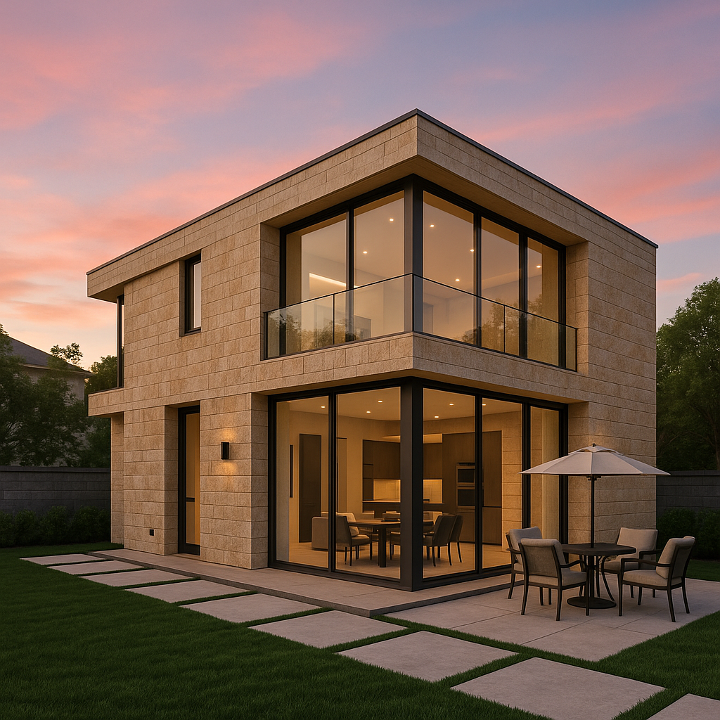 Modern ADU exterior with evening ambiance